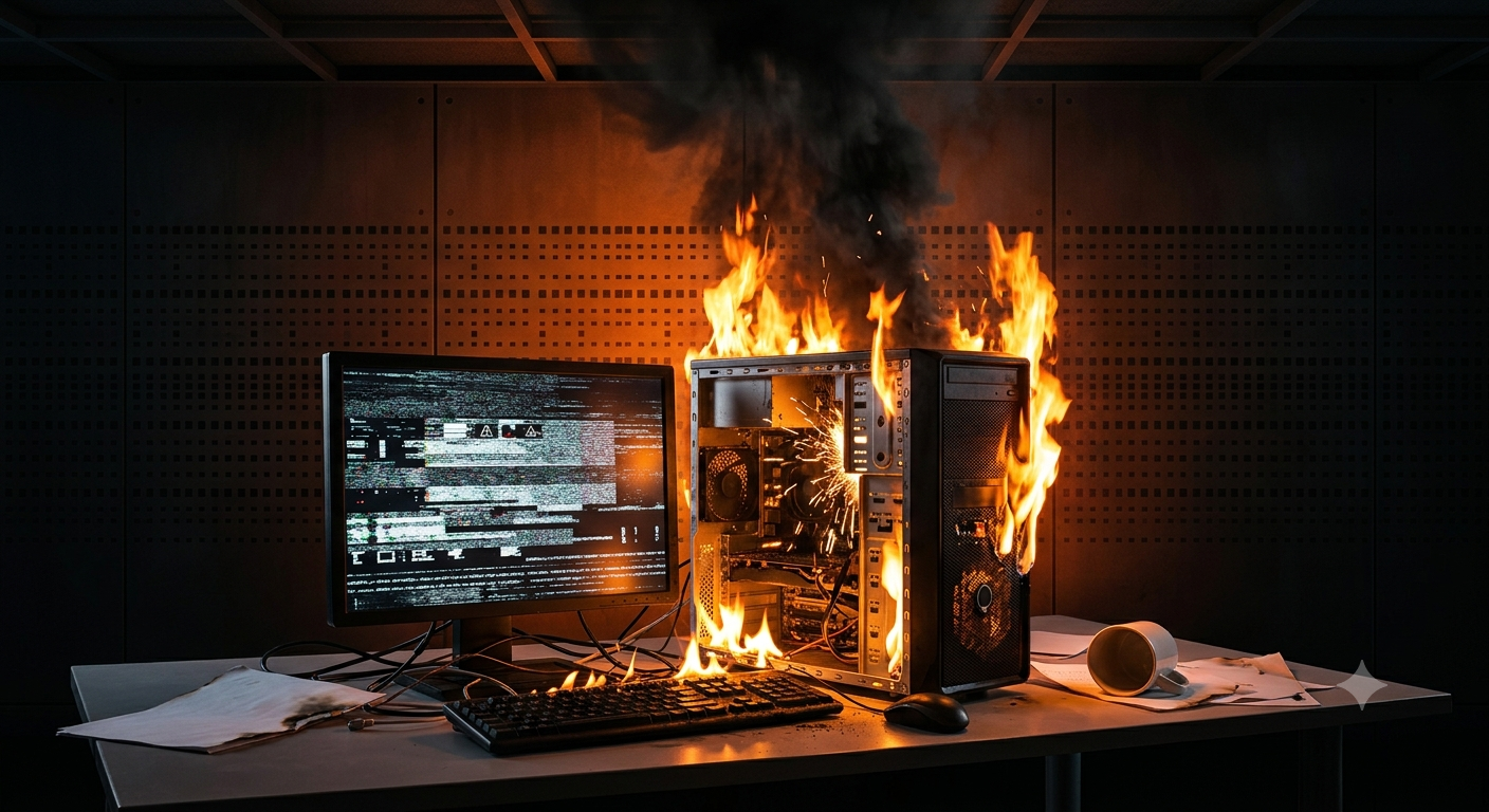 Computador danificado por incêndio